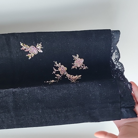 Vintage Moiselle Floral Sequon Embroidery Cotton Velvet Corduroy Trouser Pants - Picture 3 of 8